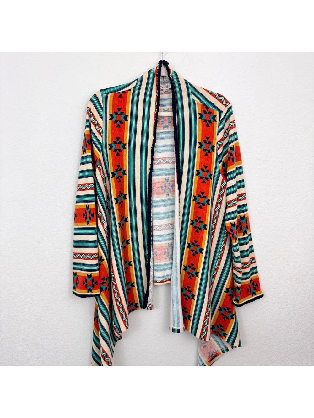 Altar'd State Womens Wrap Cardigan Unsized Fringe Southwestern Boho Aztec Multi